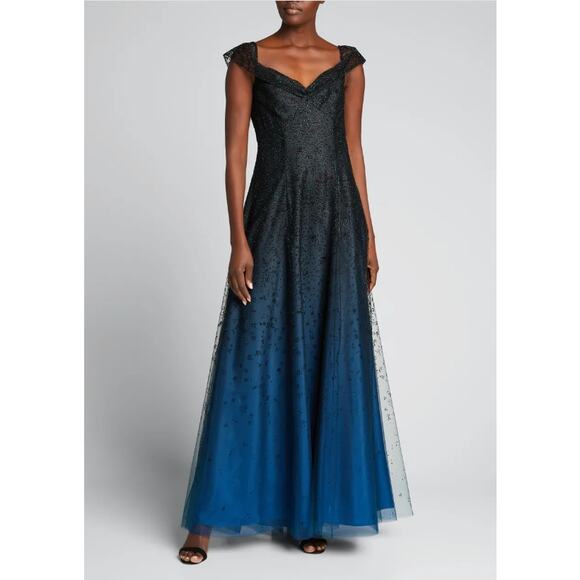 Marchesa Notte Off Shoulder Ombré Dress Blue Size 4 NWT - Picture 3 of 10